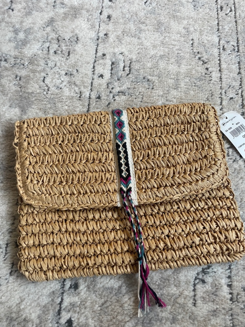 Fallon & Royce Woven Straw Clutch with Embroidered Accent BNWT